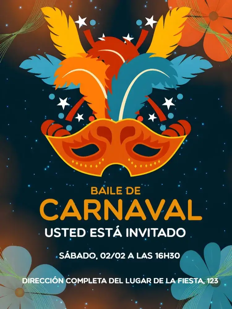 Invitación Carnaval Bloquinho – tema Fechas Conmemorativas colorido, divertido, jocoso, festivo, alegre, tropical