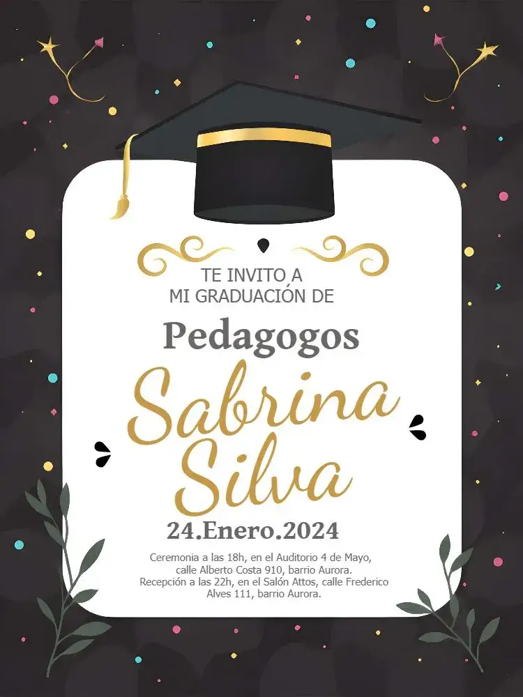 Invitación Graduación Blanco – tema Graduación elegante, moderno, minimalista, dourado, preto e branco, sophisticated
