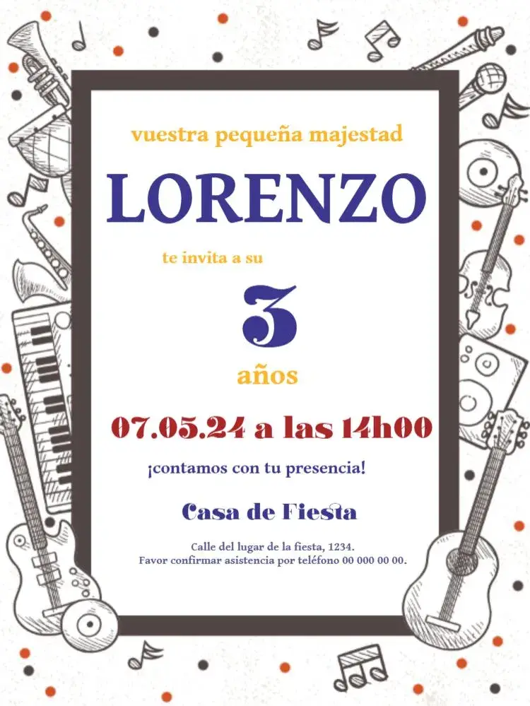Invitación Instrumentos Musicales Azul