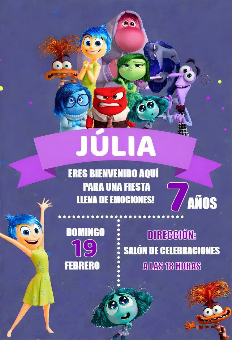 Invitación Intensa-Mente 2 Intensa Mente – tema Más buscados colorido, divertido, emocional, infantil, ilustraciones del film, vibrante