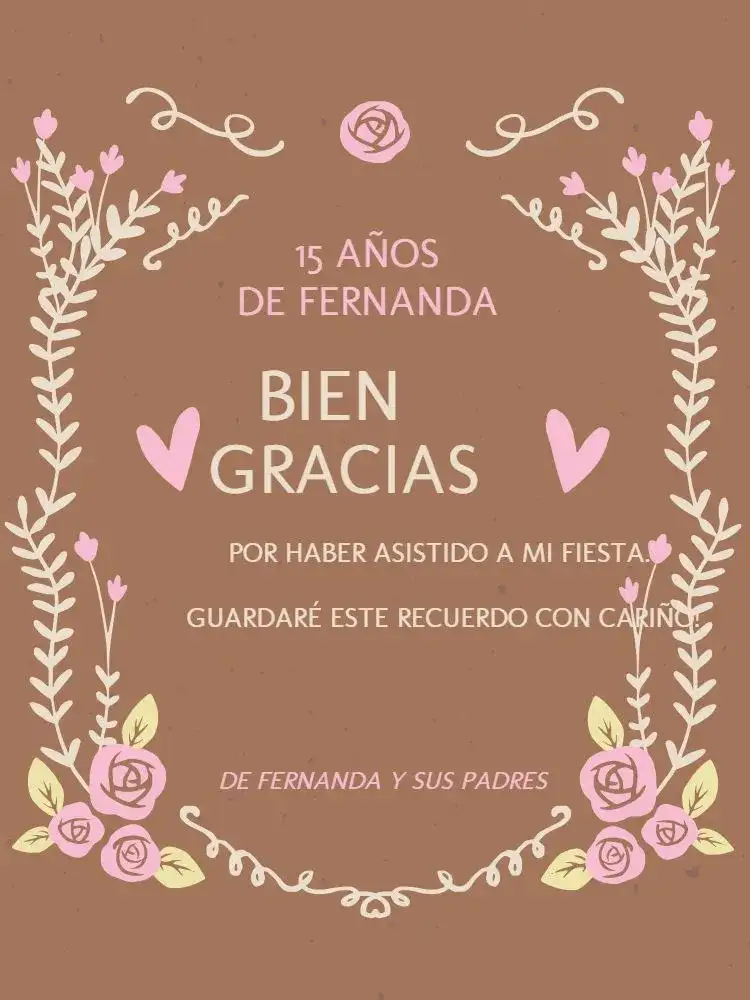 Tarjeta De Agradecimiento Presencia 15 Años Rústico Gratitud