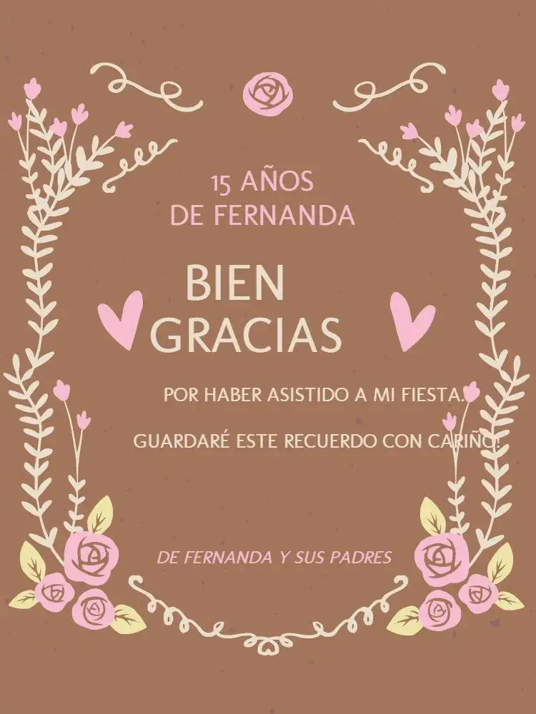 Invitación Tarjeta De Agradecimiento Presencia 15 Años Rústico Gratitud