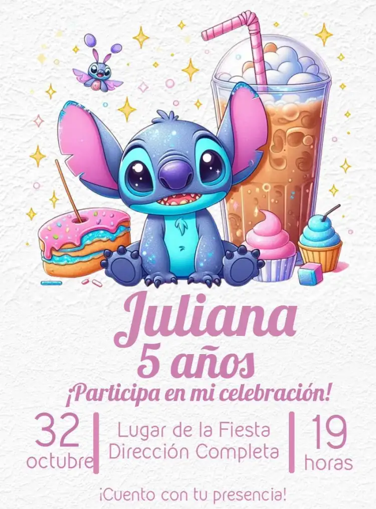 Invitación Stitch Ohana – tema Más buscados colorido, divertido, infantil, Disney, brillante, temático
