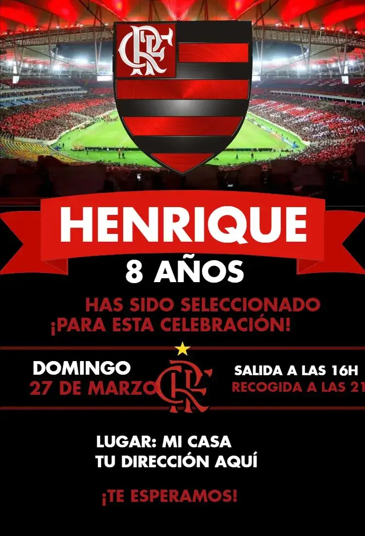 Invitación Flamengo 1 editable y personalizable