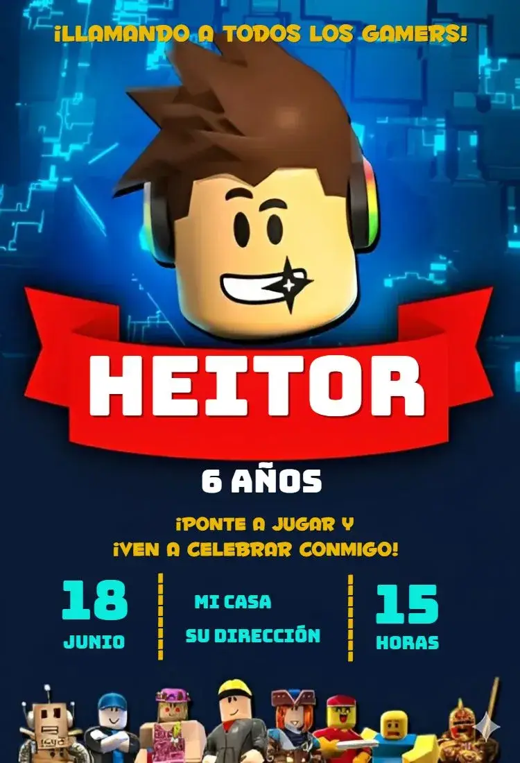Invitación Invitación Roblox niño azul marino gamer editable y personalizable