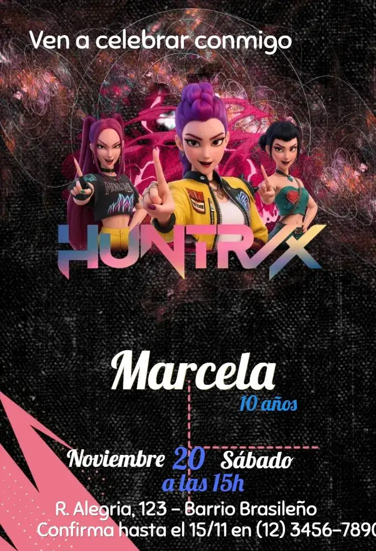 Invitación Cazadores de Demonios K-Pop – tema Cumpleaños Infantil colorido, fantasía, moderno, juvenil, vibrante