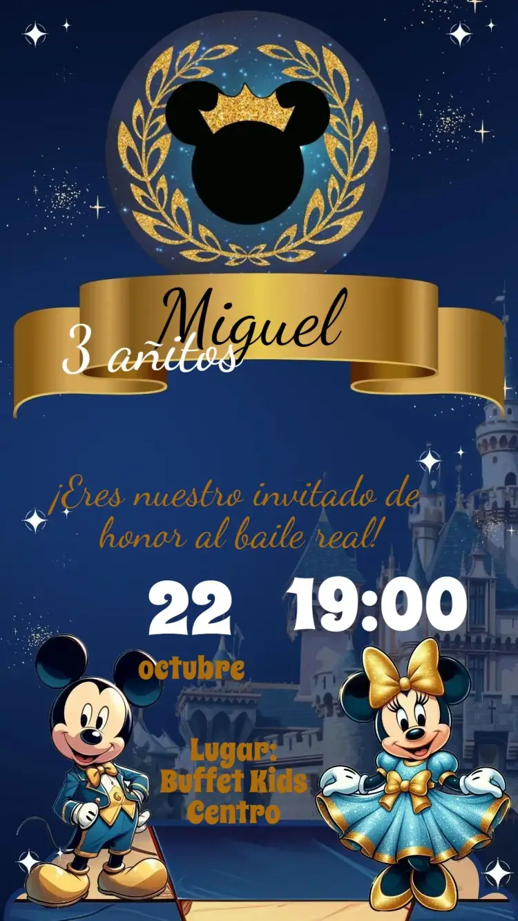 Invitación Minnie y Mickey Realeza
