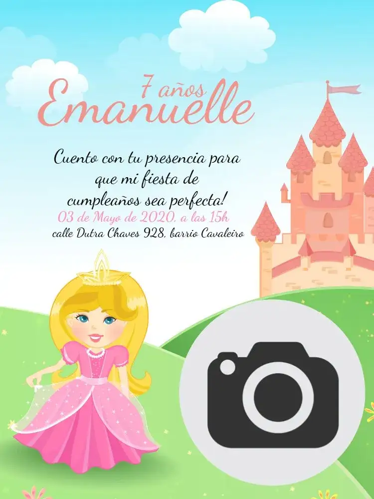 Invitación Princesa Castillo – tema Cumpleaños Infantil rosa, delicado, femenino, fantasía, princesa, mágico