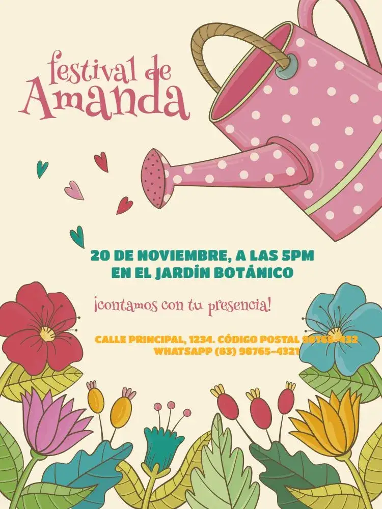 Invitación Jardín Flores Joven – tema Cumpleaños Infantil floral, delicado, colorido, joven, lúdico, claro