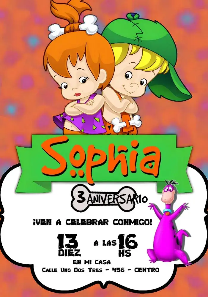 Invitación Pedrita y Bambam Naranja