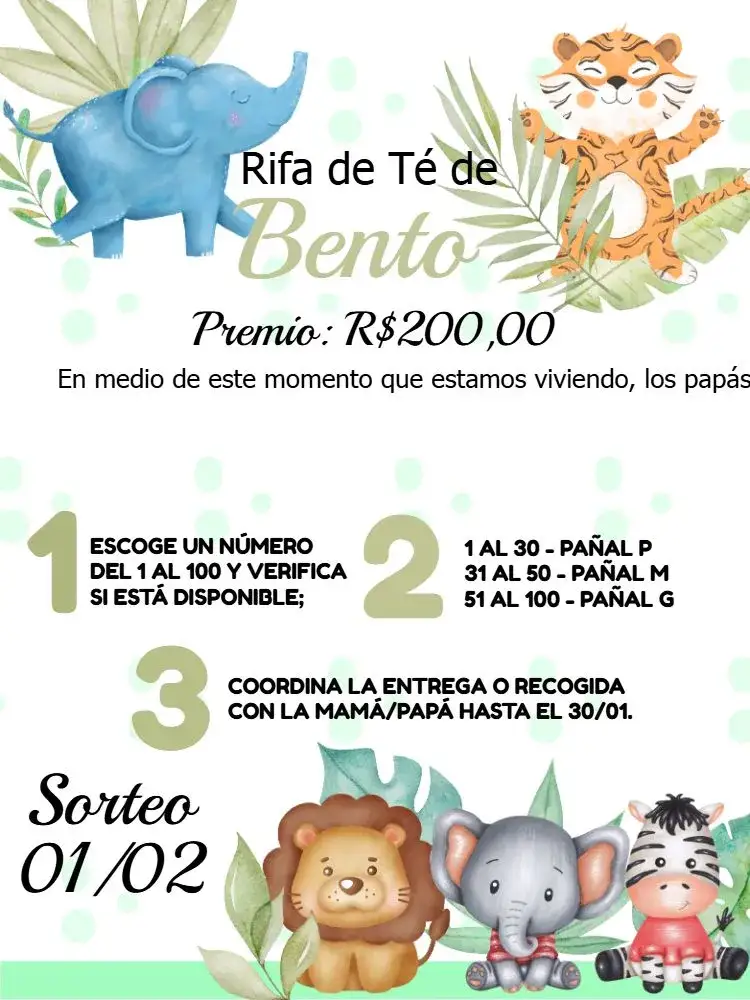Invitación Té Rifa Safari Animales – tema Té Rifa safari, animales, colores cálidos, divertido, moderno, temático
