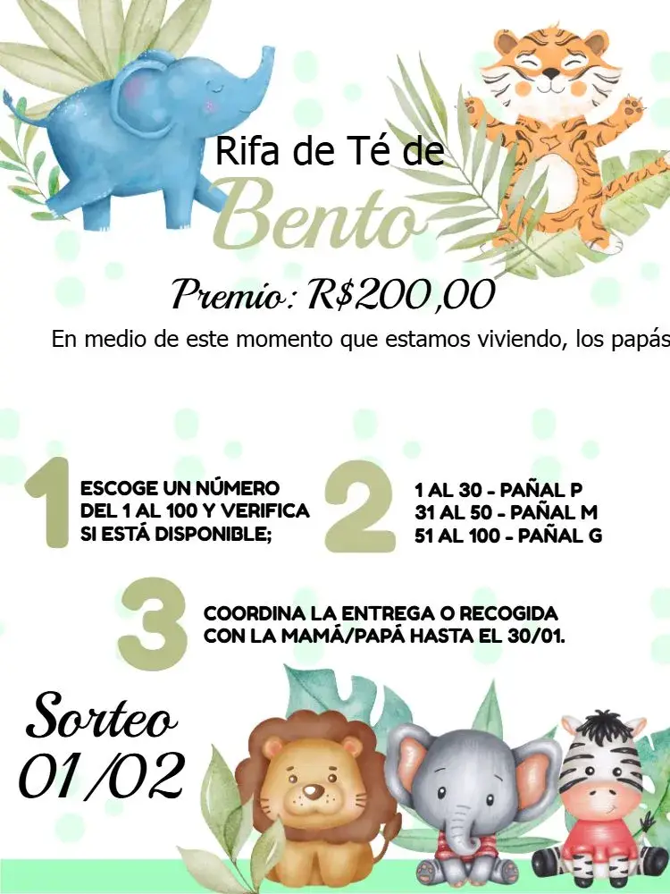 Invitación Té Rifa Safari Animales