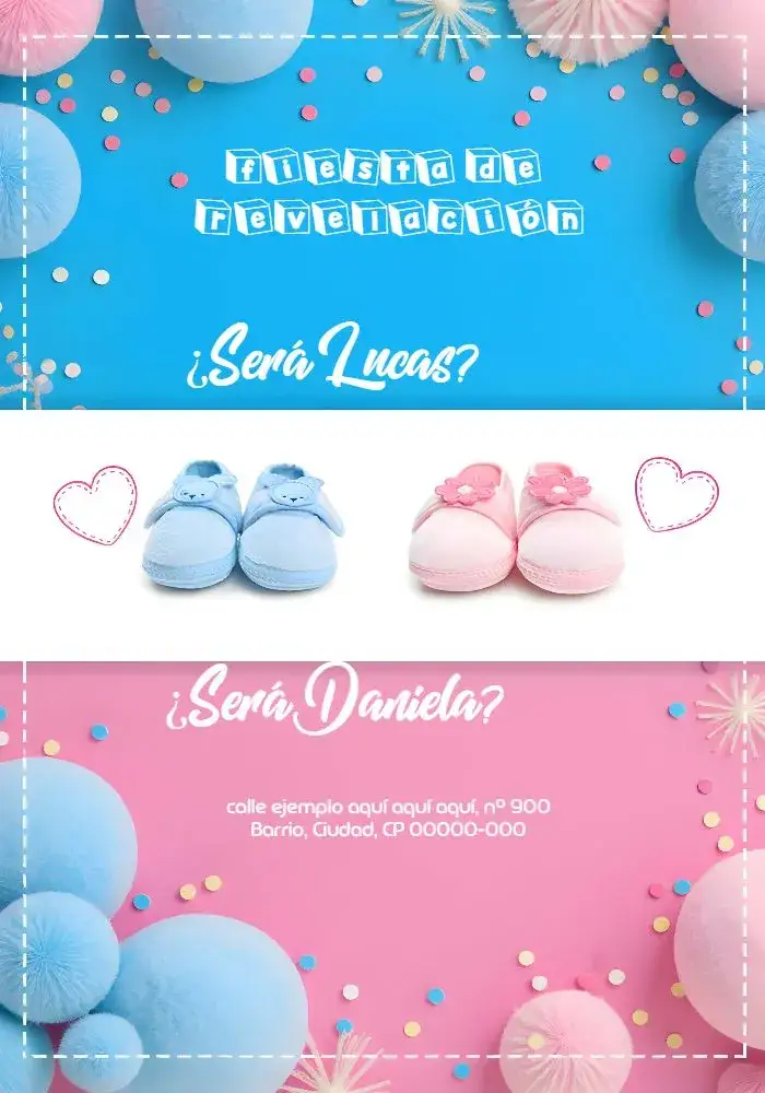 Invitación Baby Gender Reveal Blue – tema Revelación Bebé azul, moderno, divertido, ilustraciones de bebés, minimalista