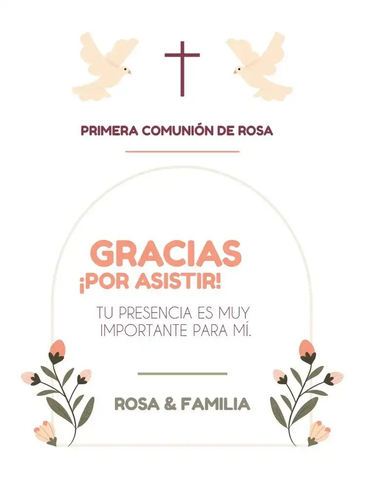 Tarjeta De Agradecimiento Presencia Primera Comunión Floral Claro