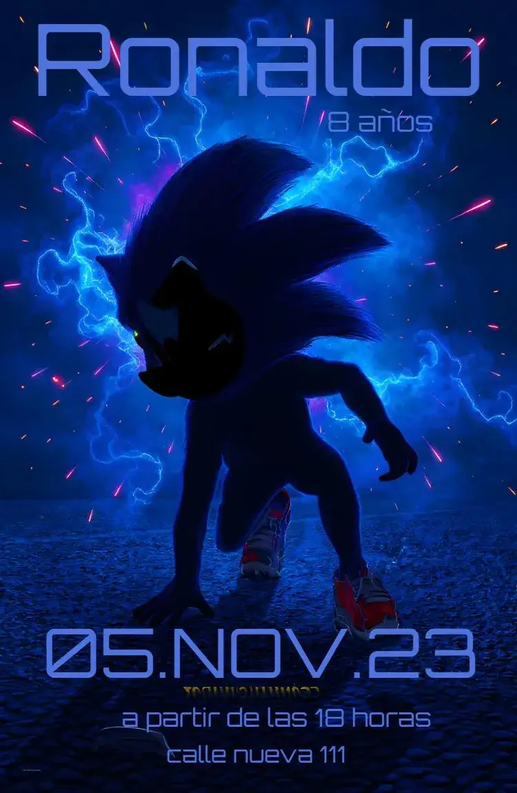 Invitación Sonic Juego – tema Más buscados azul vibrante, temático de juegos, divertido y colorido, estilo cartoon, inspirado en videojuegos
