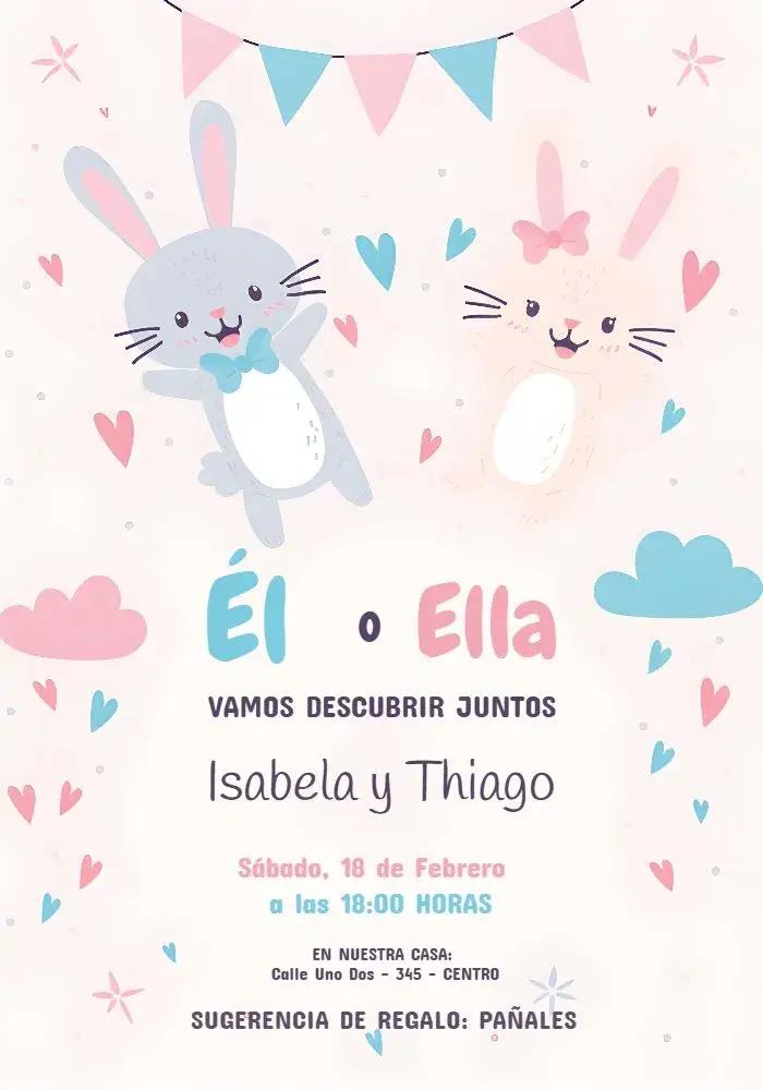 Invitación Fiesta de Revelación de Género Gatitos Princesa