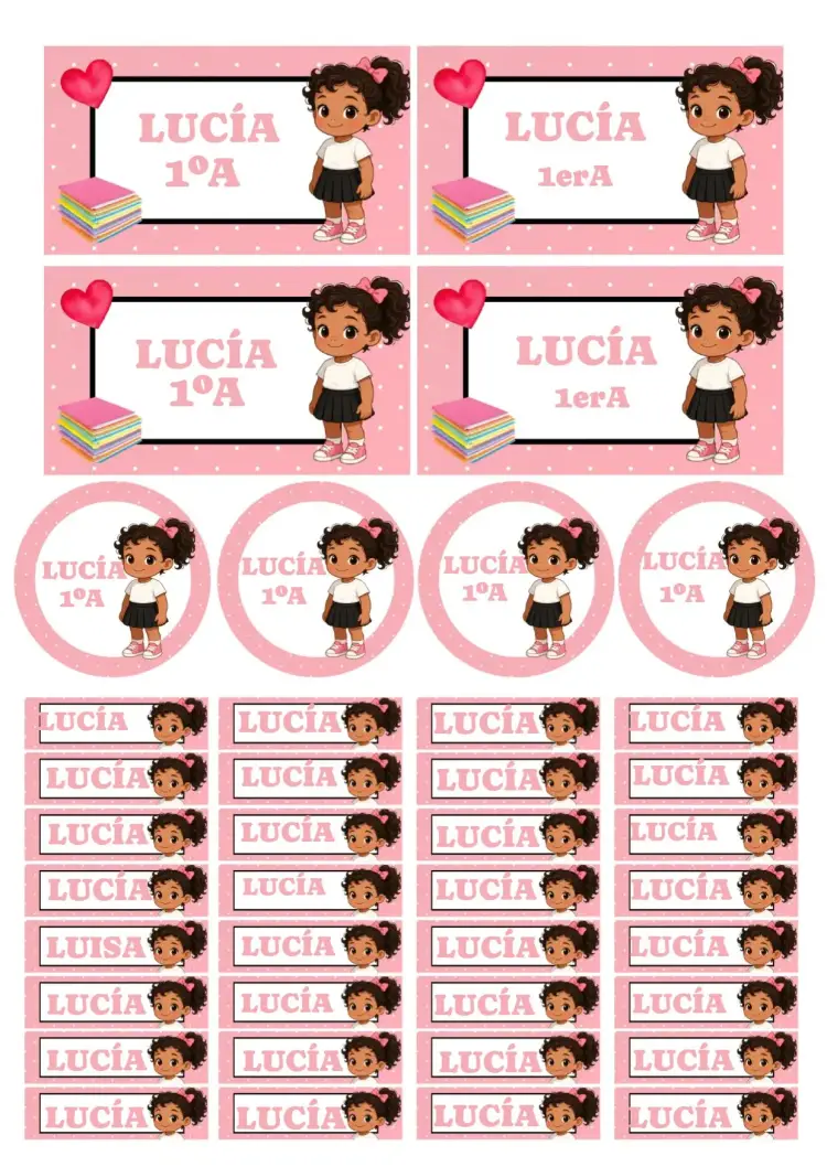 Invitación Etiqueta escolar niña alumna mascota