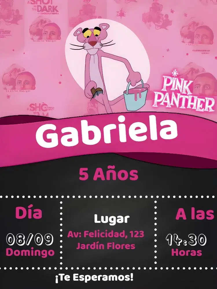 Invitación Pantera Rosa Dibujo – tema Cumpleaños Infantil Pantera Rosa, dibujos animados, temático
