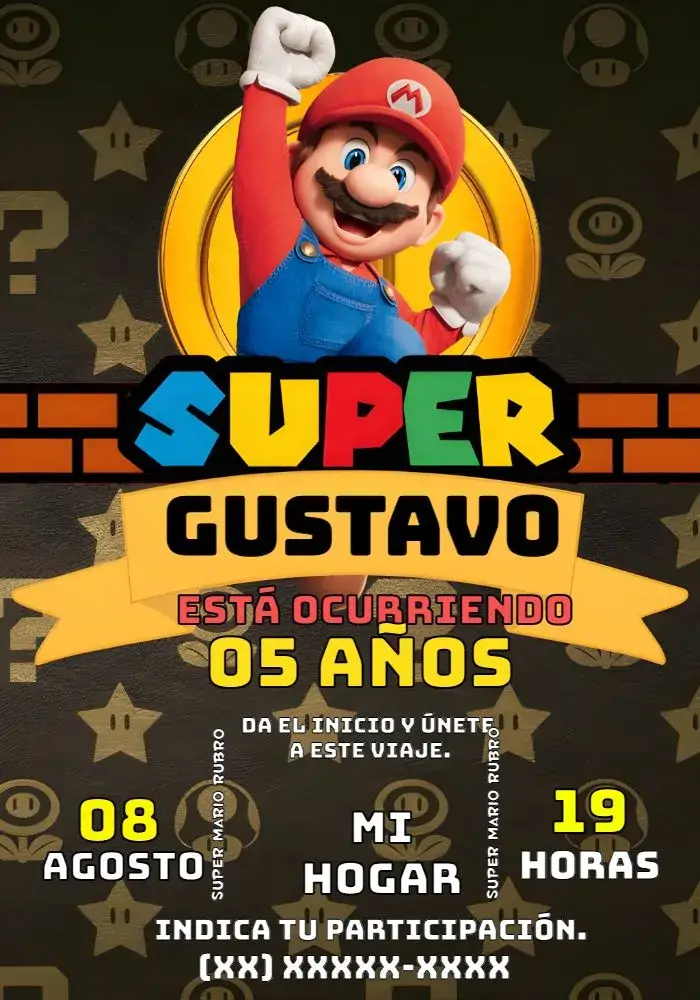 Invitación Super Mario Rojo