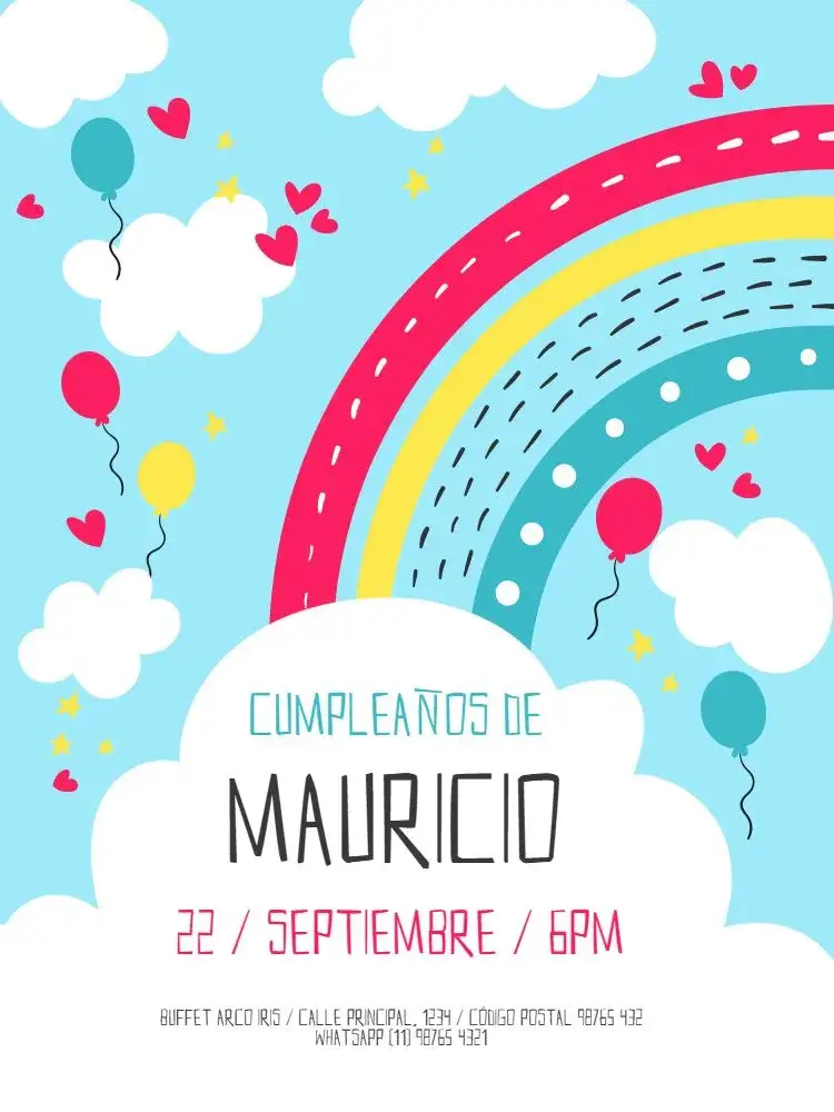 Invitación Arco Iris Azul Celebración