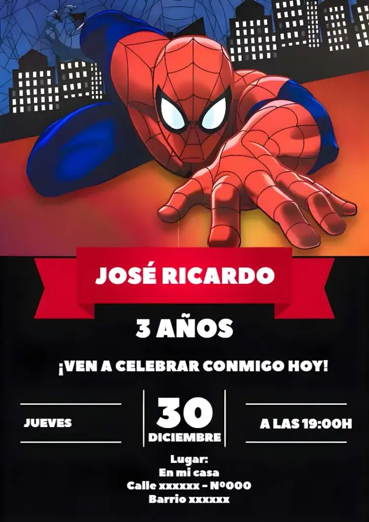 Invitación Hombre Araña Man – tema Más buscados colorido, moderno, temático, animado, jovial