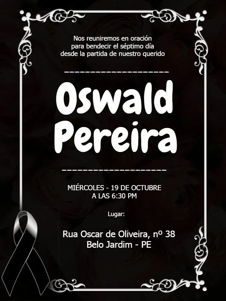 Invitación Misa Del Séptimo Día Negro editable y personalizable