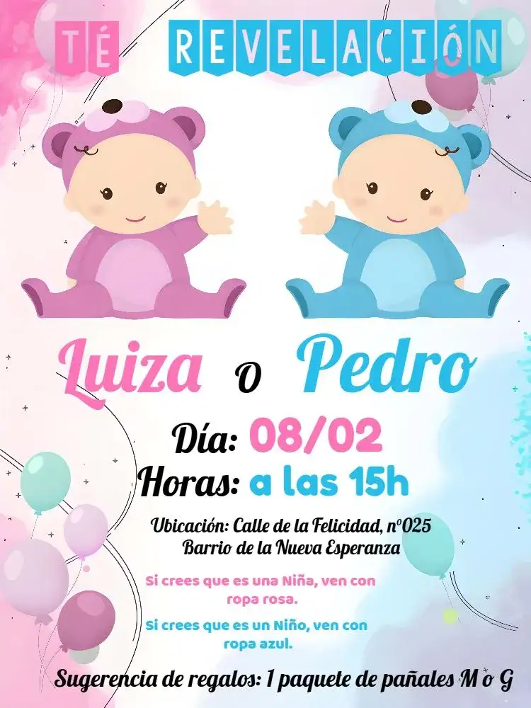 Chá de Revelación Niño Osito y Niña Osita