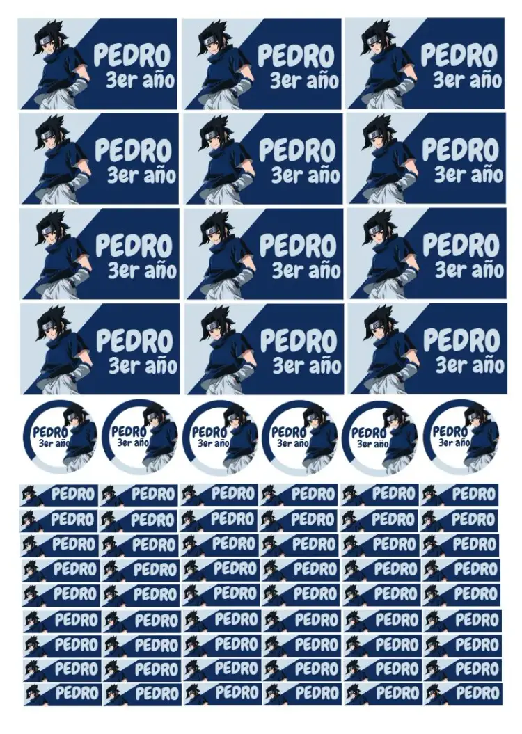 Invitación Etiqueta Escolar Sasuke Tag