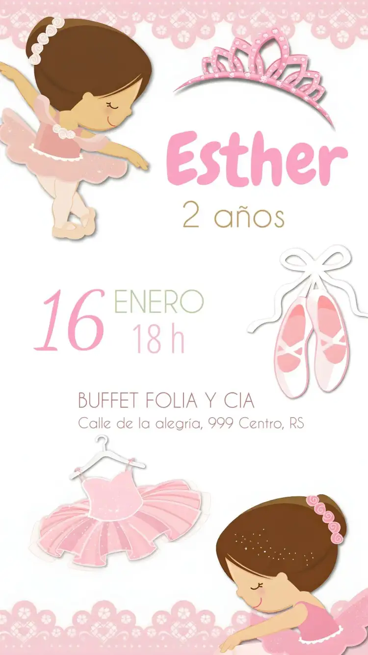Invitación Bailarina Zapatilla – tema Más buscados rosa, delicado, infantil, bailarina, fiesta temática