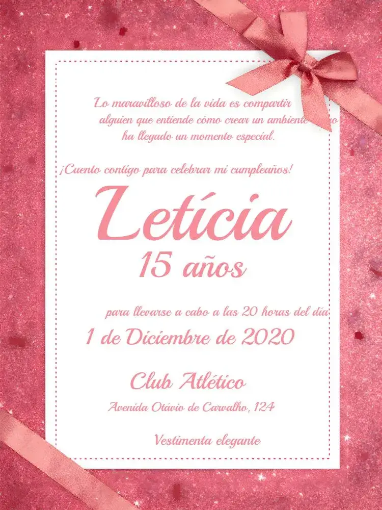 Invitación 15 Años Brillo Rosa Delicado
