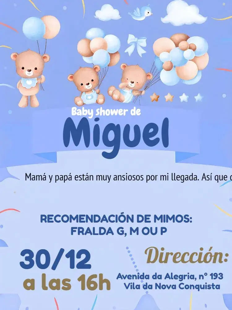 Invitación Baby Shower Osito Globos Marrón