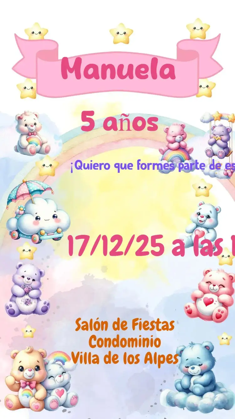 Invitación Osos Cariñosos – tema Cumpleaños Infantil colorido, lúdico, infantil, divertido, fofo, temático