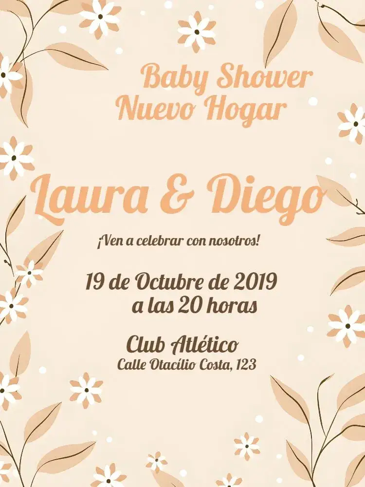 Invitación Despedida de soltera de la nueva casa de bodas – tema Despedida de Soltera floral, delicado, moderno, salmón, beige, blanco