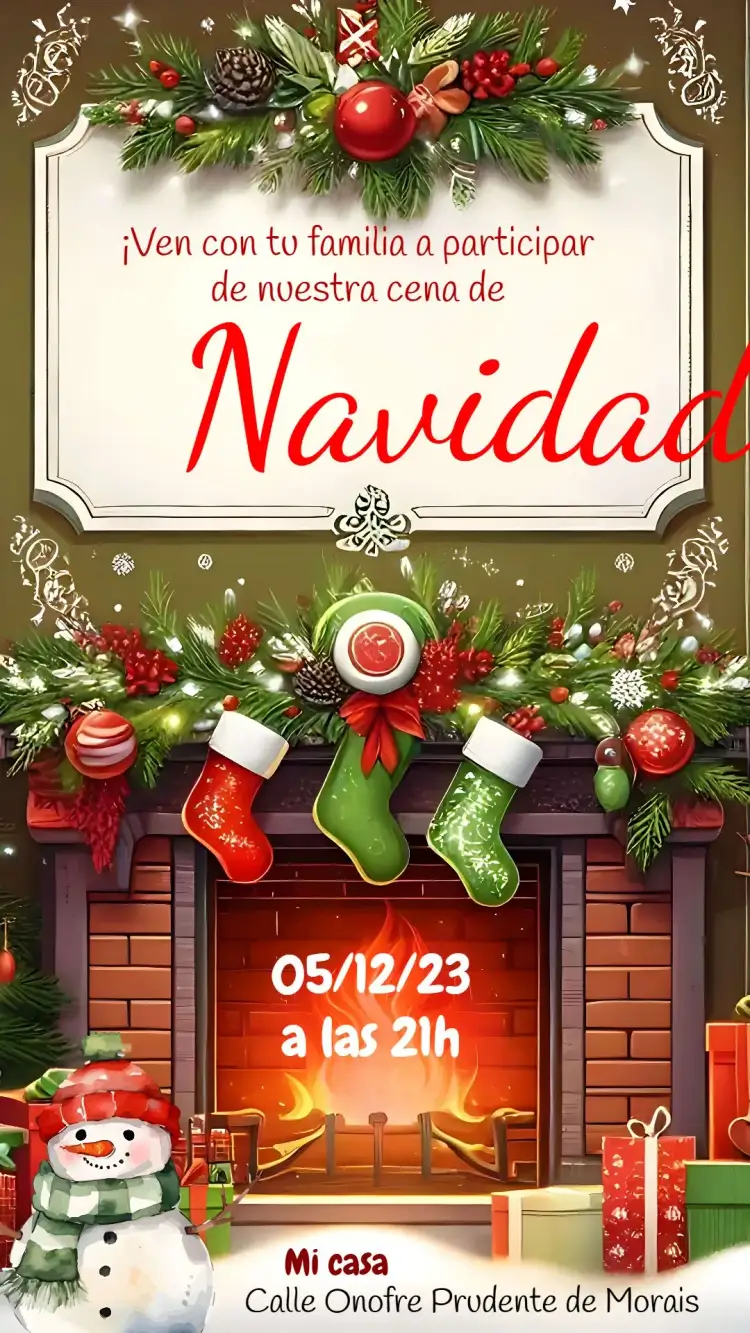 Invitación Para Fiesta De Navidad Chimenea – tema Fechas Conmemorativas clásico, navideño, cálido, festivo, acogedor, colorido