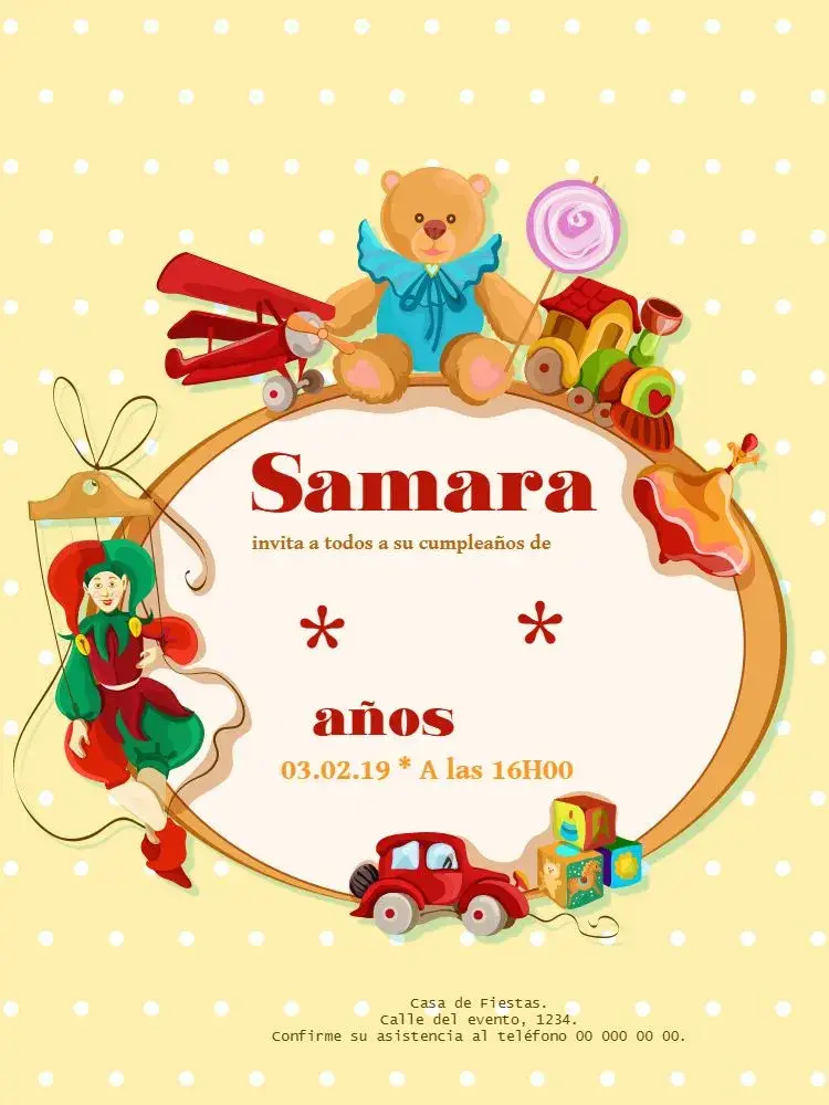 Invitación Juguetes Antiguos Tren editable y personalizable