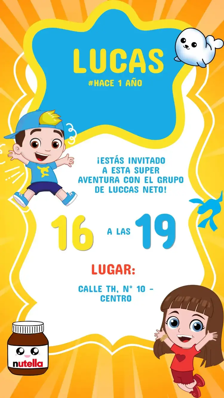 Invitación Cumpleaños Infantil Lucas Neto