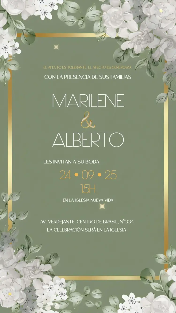 Invitación Boda Floral Verde editable y personalizable
