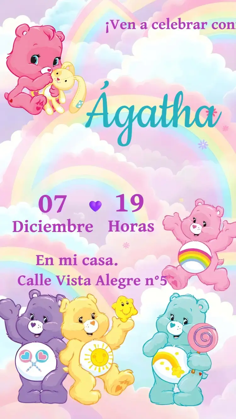 Invitación Ursinhos Carinhosos Bears – tema Cumpleaños Infantil colorido, acuarela, tierno, infantil, divertido, animales