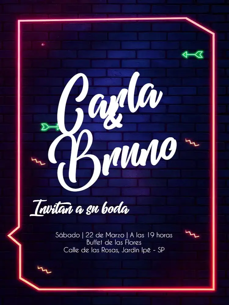 Invitación Boda Neón editable y personalizable