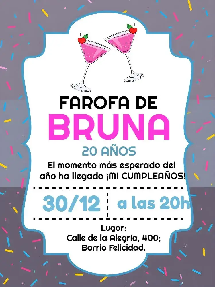 Invitación Farofa Gkay – tema Despedida de Soltera colorido, tropical, abstracto, moderno, verano, festivo
