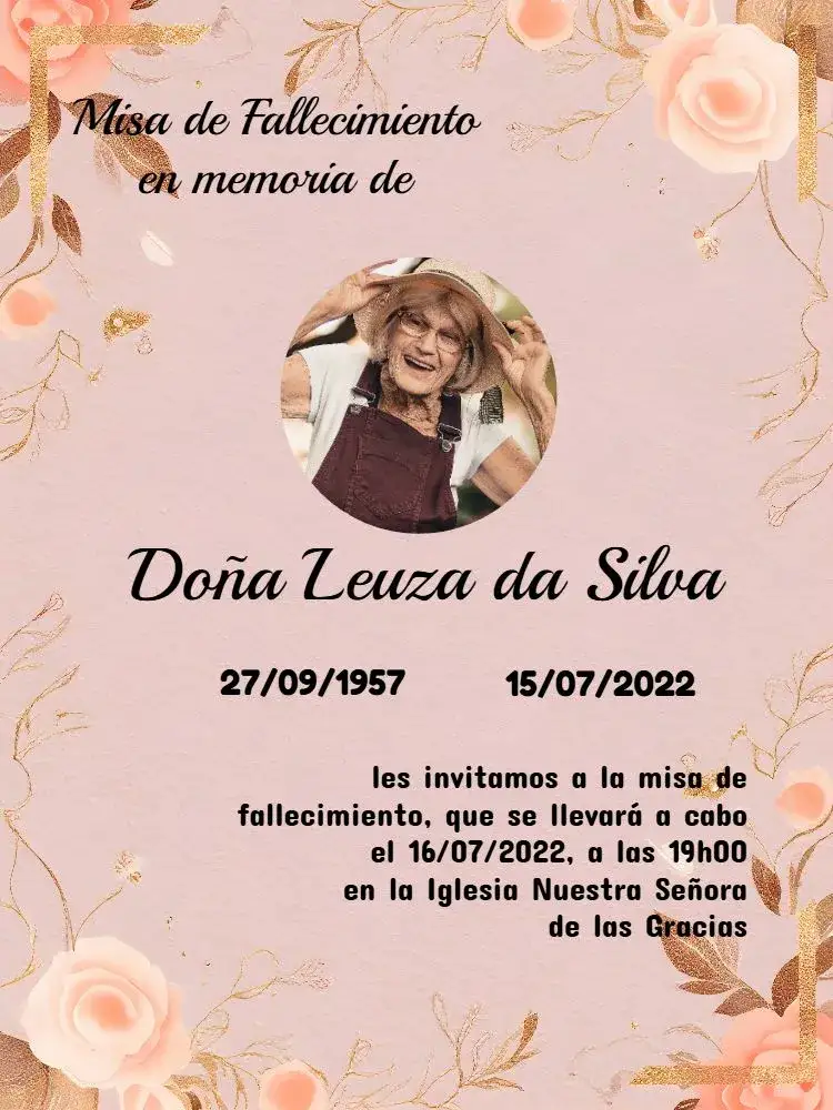 Invitación Misa De Fallecimiento Con Foto – tema Despedida de Soltera rosa, gris, dorado, floral, minimalista, moderno