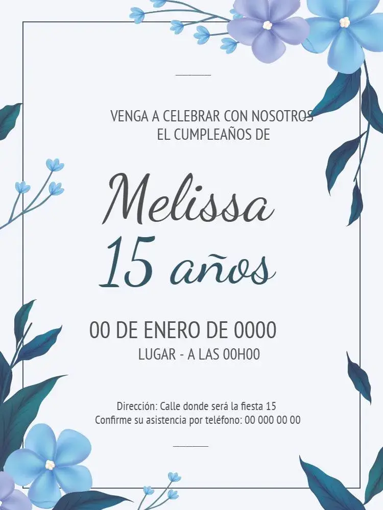 Invitación 15 Años Azul editable y personalizable