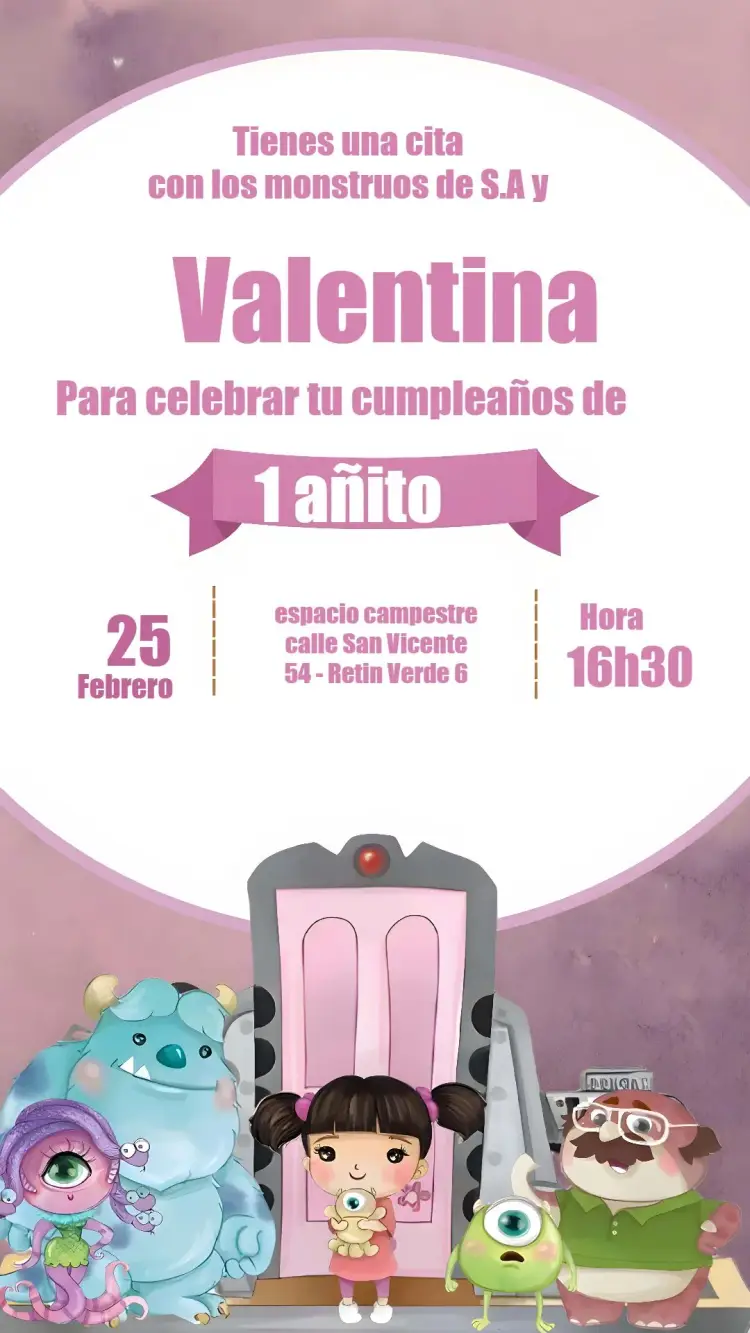 Invitación Monstruos S.a Infantil