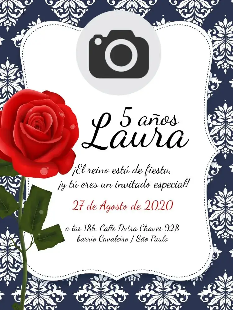 Invitación Flor Rosa Femenino – tema Cumpleaños floral, romántico, femenino, elegante, colorido, moderno