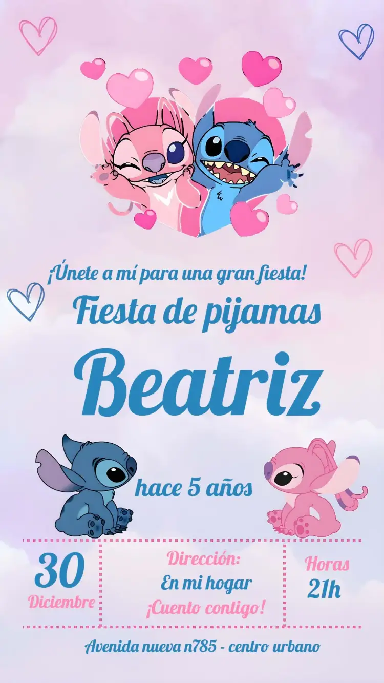 Invitación Stitch Y Angel Stiti