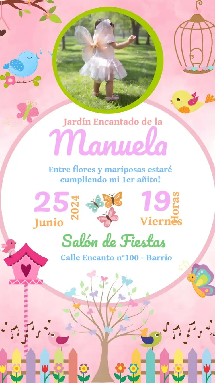 Invitación Jardín Encantado Con Foto Delicado – tema Más buscados floral, delicado, pastel, infantil, jardín, mágico