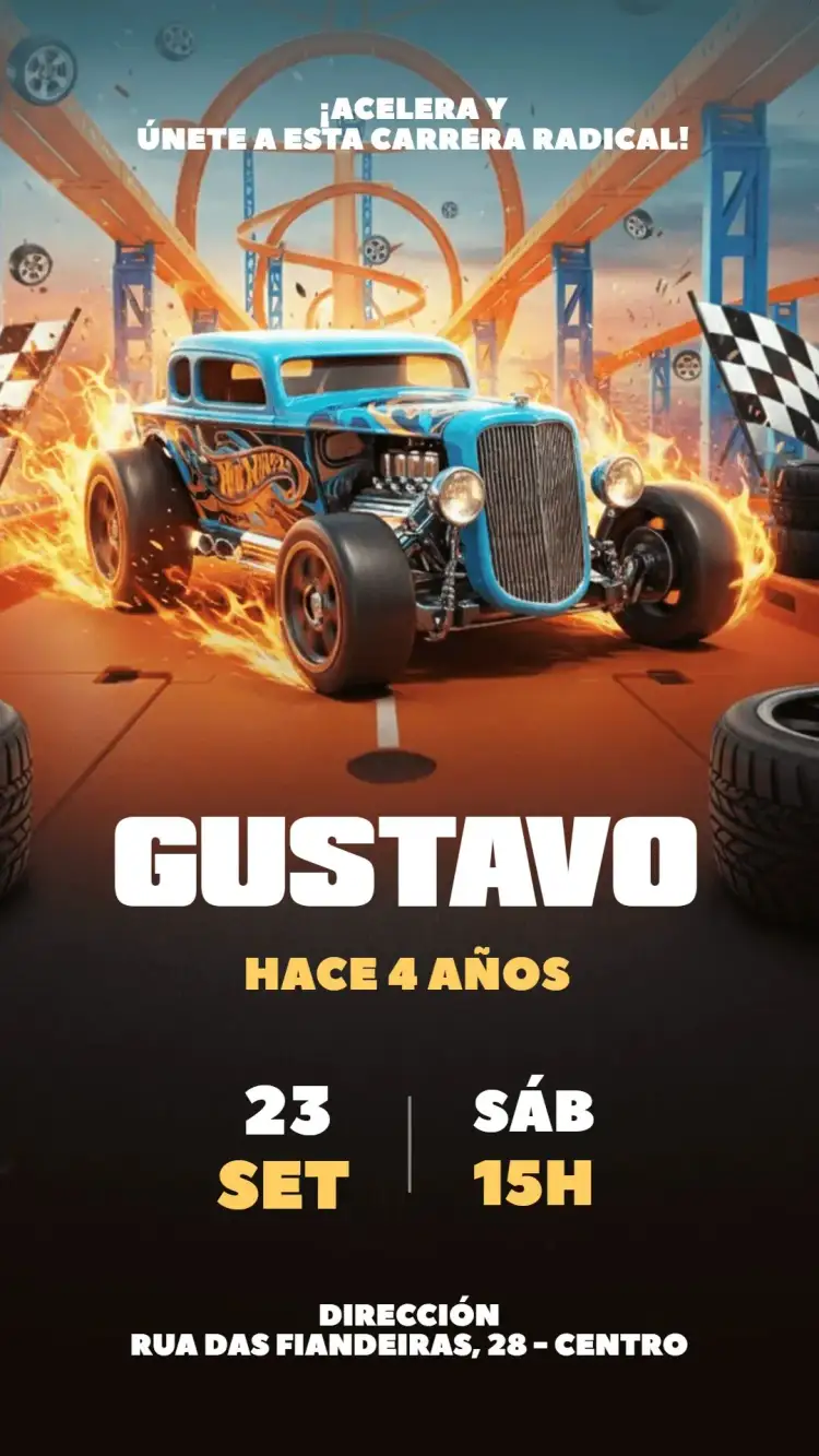 Invitación Invitación Digital Hot Wheels – tema Cumpleaños Infantil colorido, divertido, temático, moderno, infantil