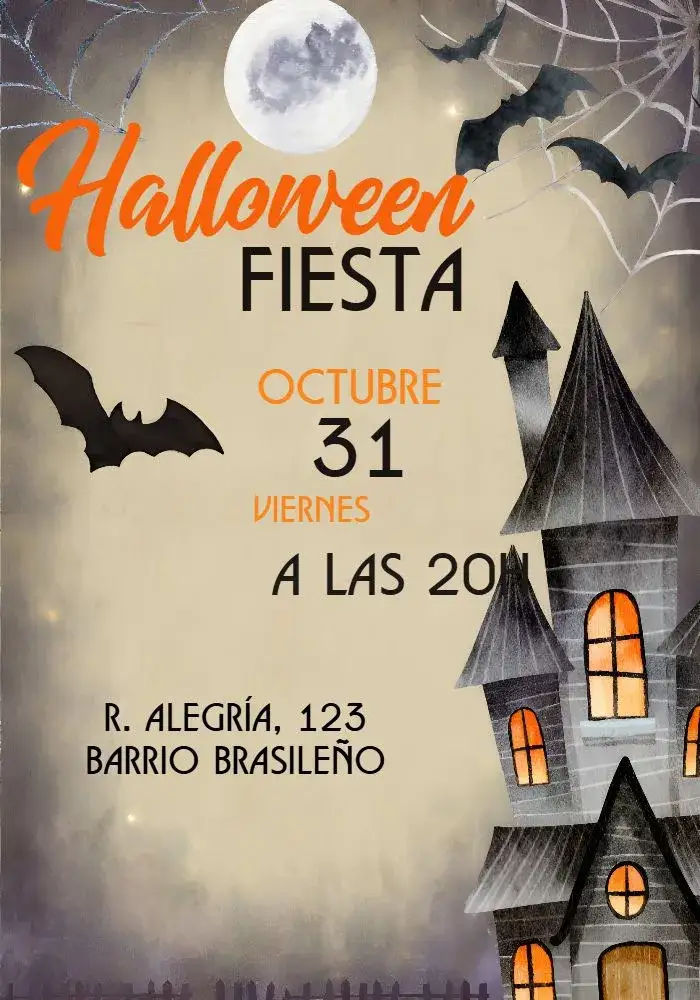 Invitación Para Fiesta Halloween Brujas – tema Fechas Conmemorativas sombras y luces, colores oscuros, elementos góticos, ilustraciones de brujas, murciélagos y calabazas, estilo vintage