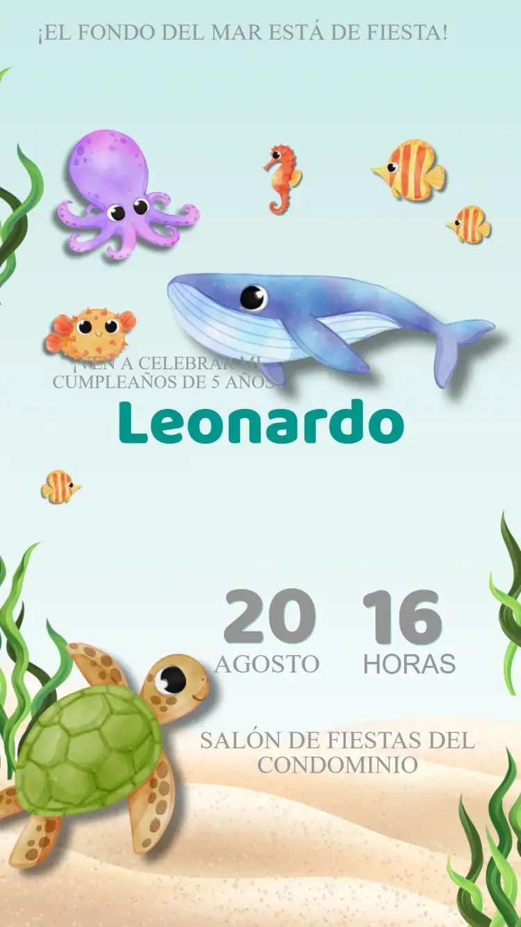 Invitación Cumpleaños Fondo del Mar
