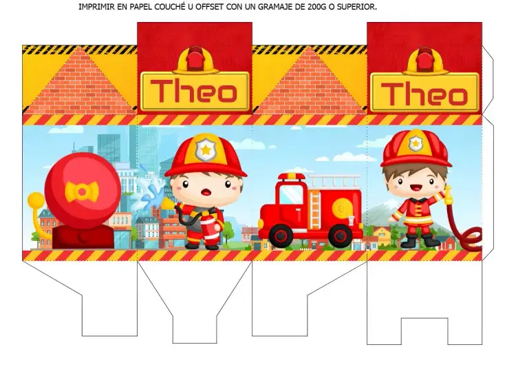 Invitación Caja Milk Bombero Coche – tema Más buscados temática de bomberos, colores vibrantes, elementos gráficos divertidos, estilo infantil, diseño interactivo